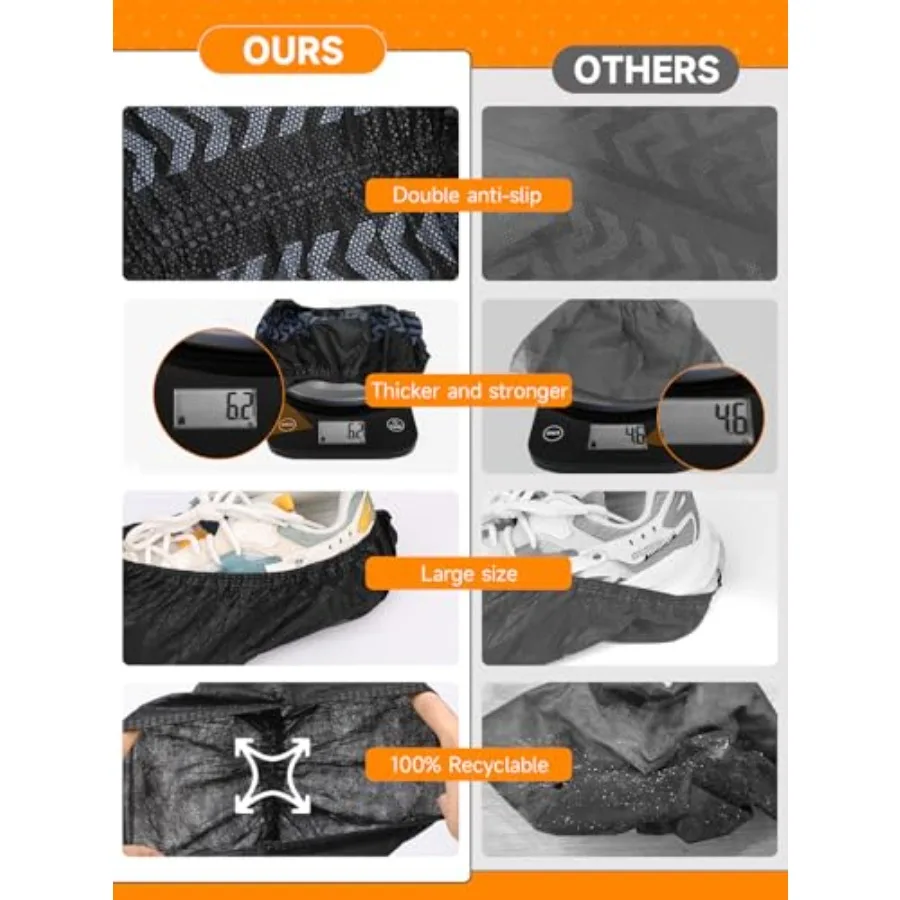 使い捨て滑り止め付き特大ブラックシューズカバー、通気性のある不織布製、屋内用、防水、再利用可能