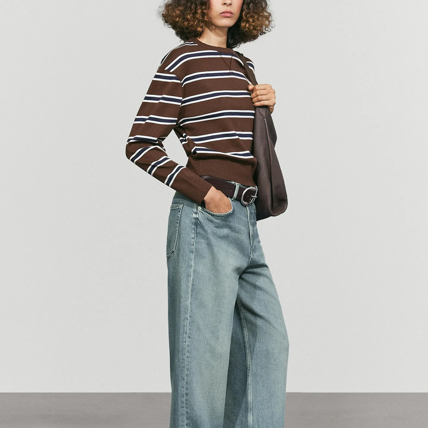 ZADATA Women's Knitted Long Sleeve T-Shirt round Neck Striped Sport Shirt Standard Fit Other Material 100% Autumn 2026 New Ar...