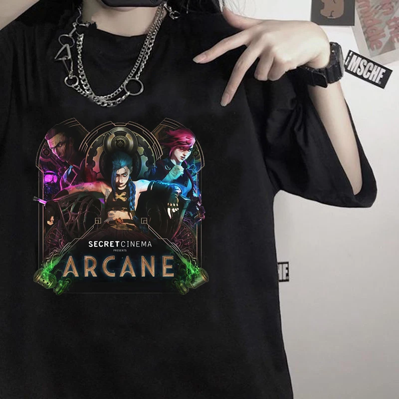 Anime Jinx Arcane Kawaii Graphic T Shirt Men Harajuku Goth Aesthetic T-shirt 90s Hip Hop Unisex Tshirt Streetwear Top Tees Male