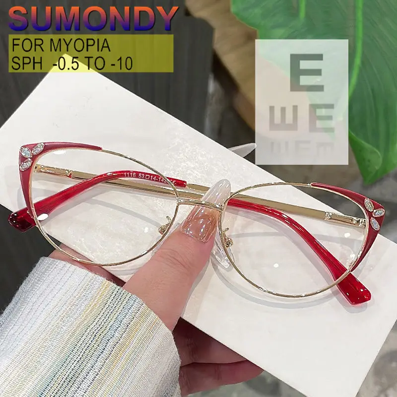 

Prescription Glasses Custom Myopia Astigmatism Men Women High End Cat Eye Alloy Frame Anti Blue Ray Or Photochromic Lenses UF150