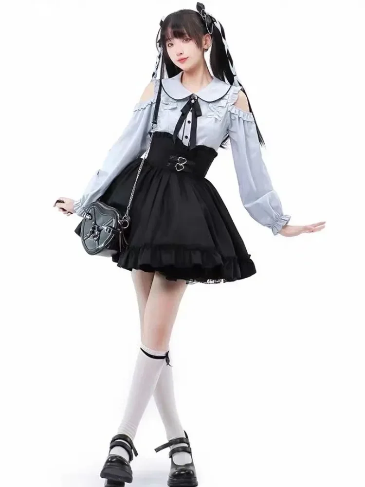 2025 misa hot sale Japanese Black Short Skirt Vintage Gothic Ruffled Mini Skirts Lolita Harajuku Ball Gown Faldas Y2k Aesthetic