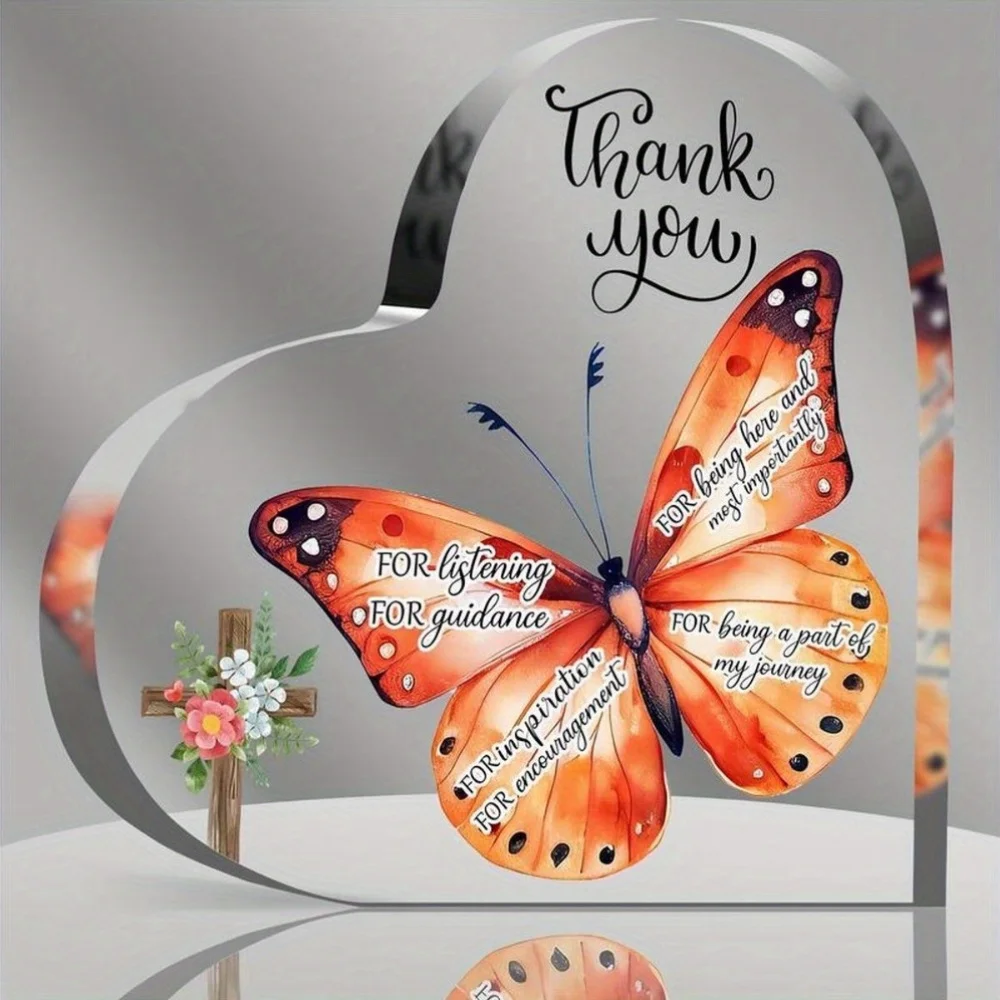 Eono Acrylic Heart Shaped Thank You Sign Butterfly Motivational Message Office Desk Decor Teacher Colleague
