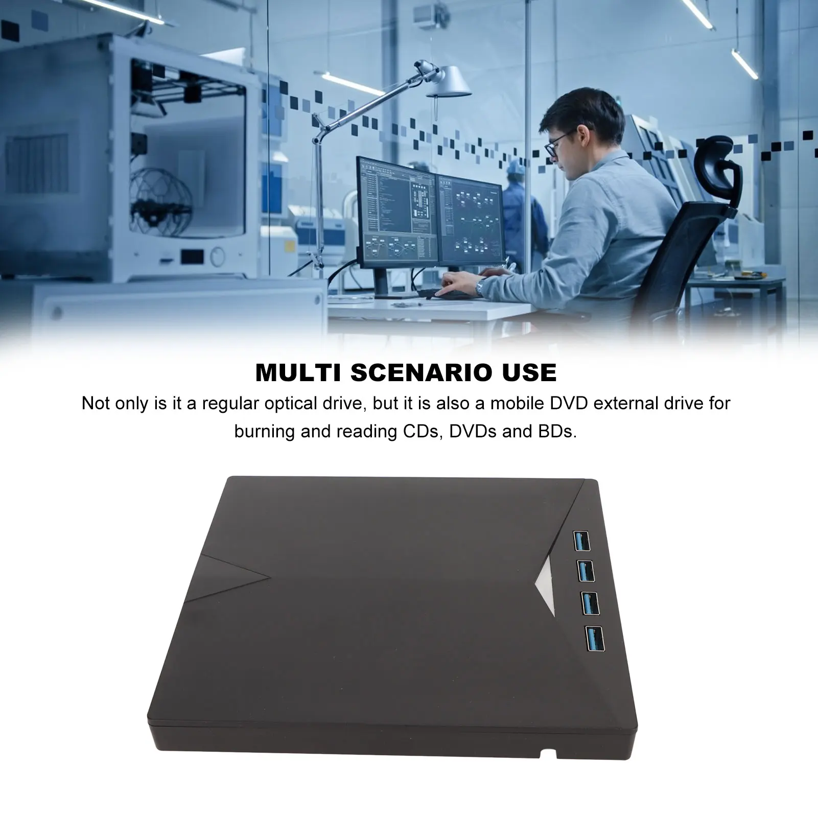 External Optical Drive Portable 7 in 1 CD DVD Player Storage Card Reader USB3.0 High Speed Data  Type C for Laptop