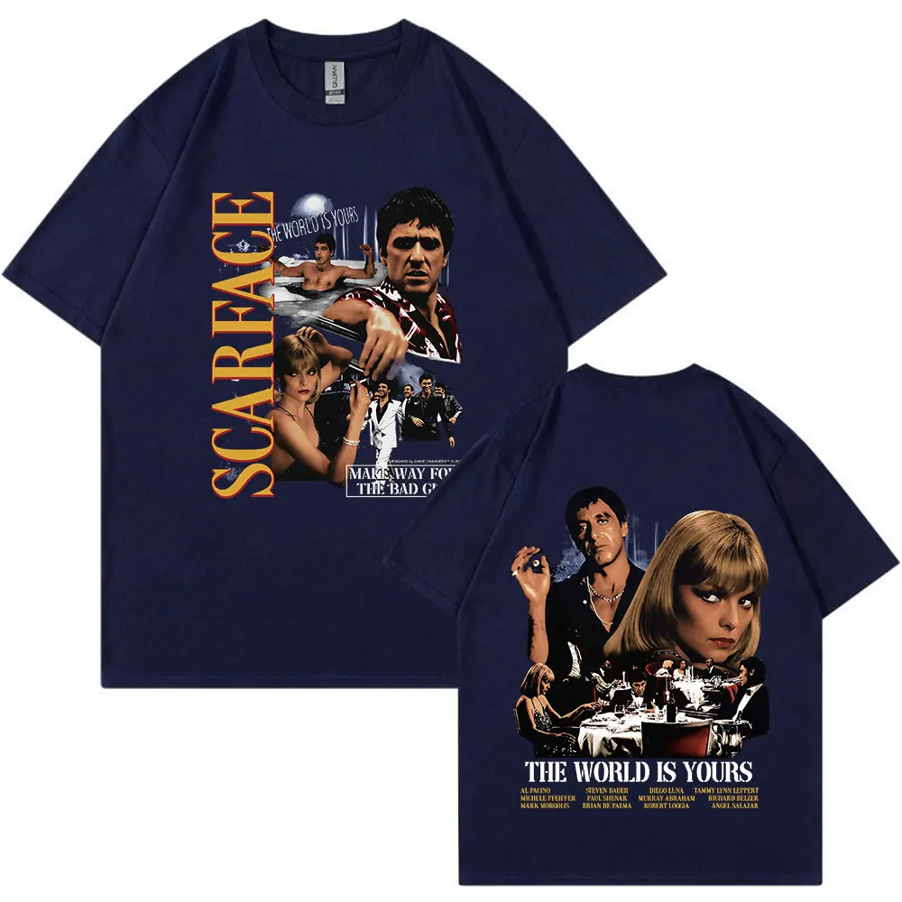 Vintage Movie Scarface Al Pacino Tony Montana T-shirt The World Is Yours Graphic Print Oversized T-shirts Hip Hop Gothic T Shirt