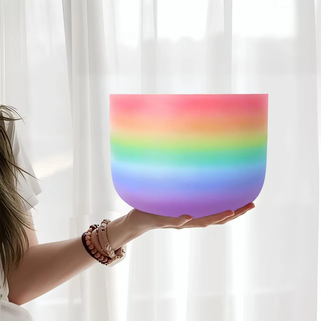 Hye-eun 10inch Rainbow Crystal Singing Bowl 432hz/440hz Yoga Meditation Chakra Sound Bowls Musical Instrument for Energy healing