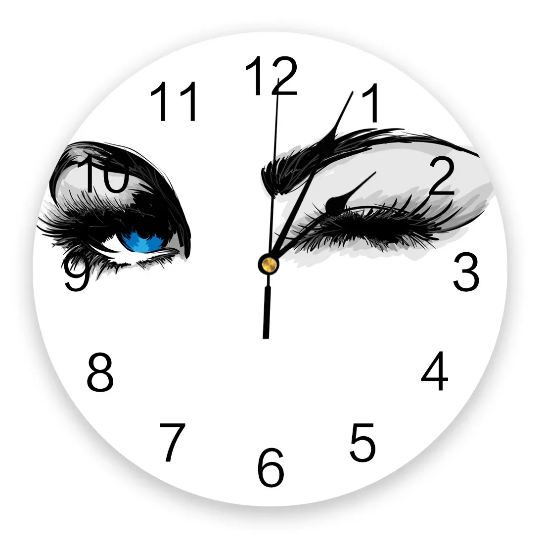 Blue Eyes Eyelashes Woman White Round Wall Clock Creative Home Decor Living Room Quartz Needle Wall Clocks Hanging Watch