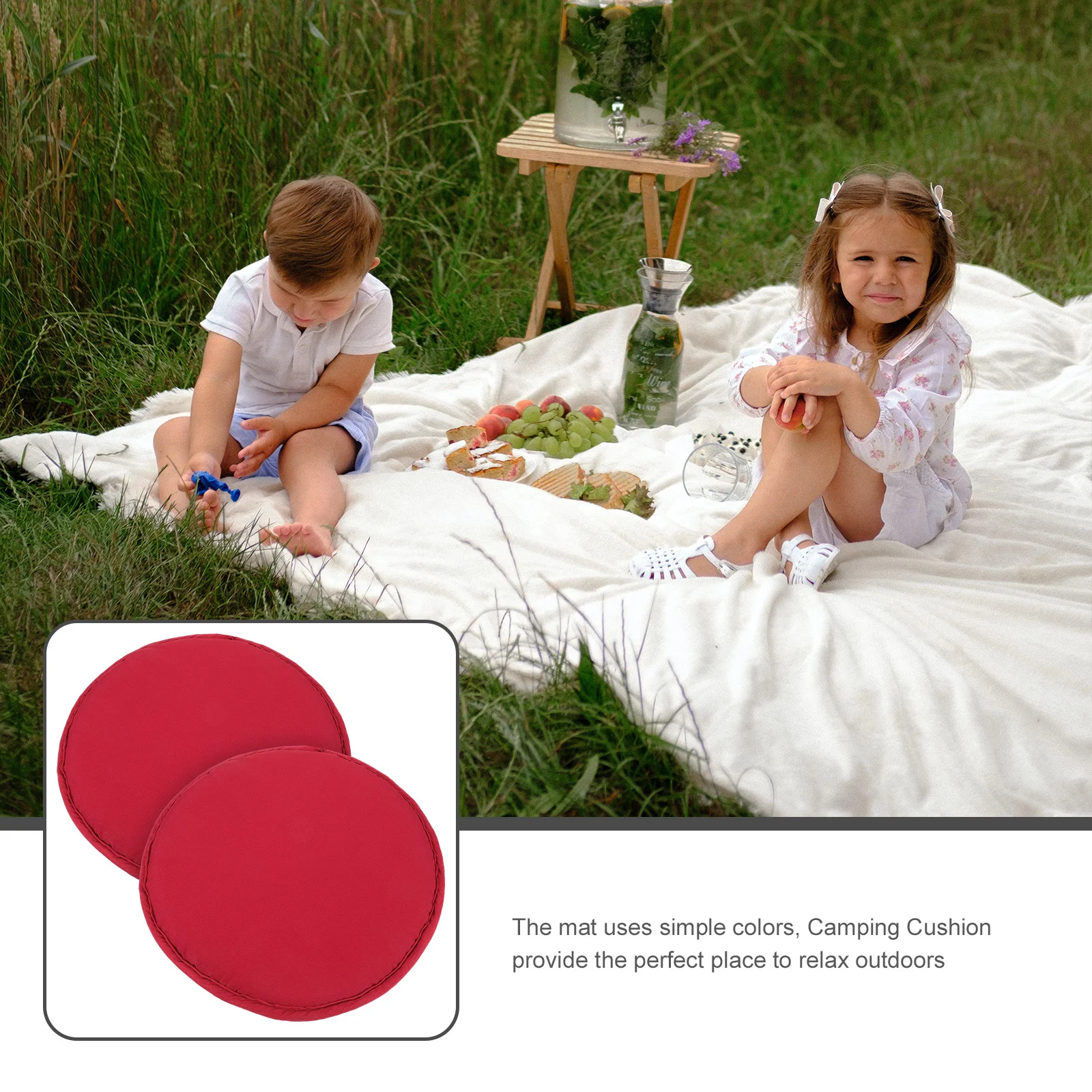 

2pcs Outdoor Sitting Cushion Round Portable Seat Mat For Picnic Camping Park Pad Lightweight Waterproof Polyester Pp Material