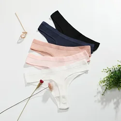 Perizoma in cotone a costine da donna senza cuciture Slip bikini a vita bassa da donna semplici Intimo sportivo per ragazze Taglie forti