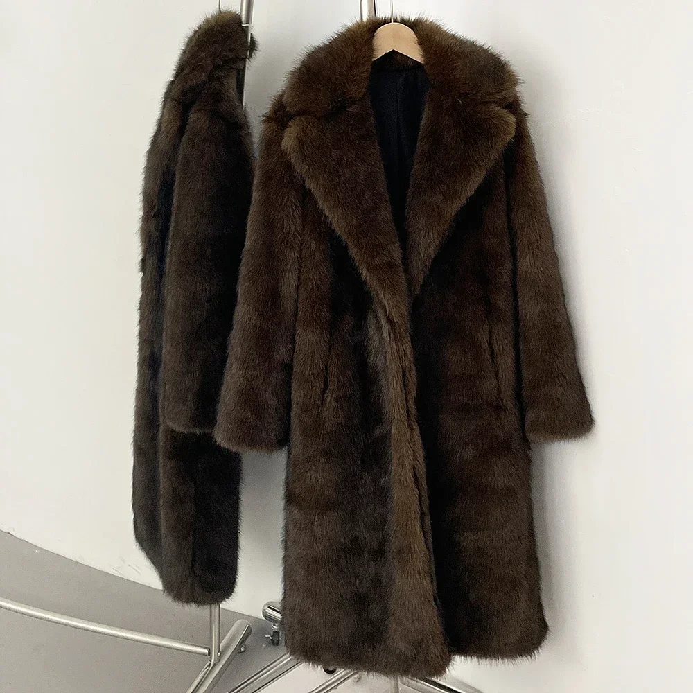 OFTBUY Long Faux Fur Jacket Fashion European Style Lapel Fur Coat Eco-friendly Covered Button Loose Casual Women Coats Winter