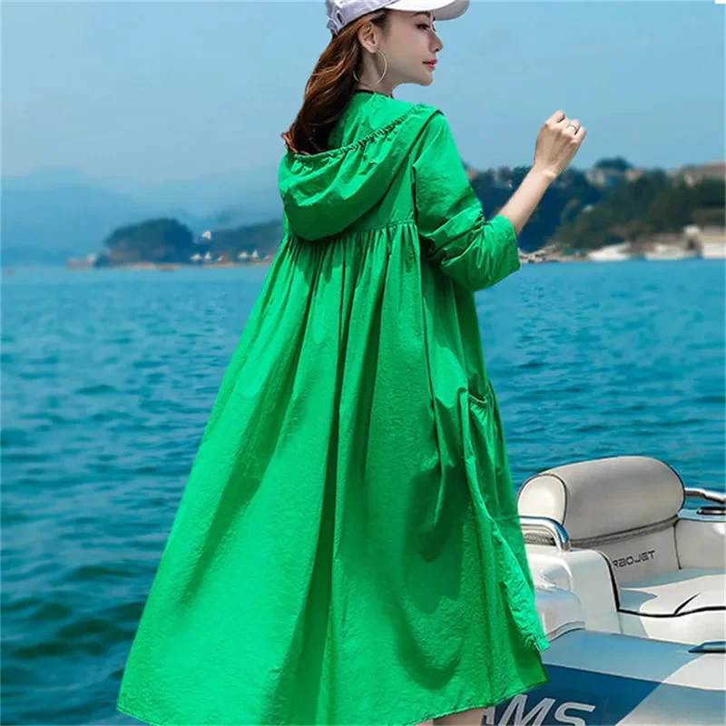

2026 Summer Female Slim Hooded Anti-ultraviolet Sunscreen Clothing Coat Women New Hooded Thin And Long Sunscreen Clothing Jacket