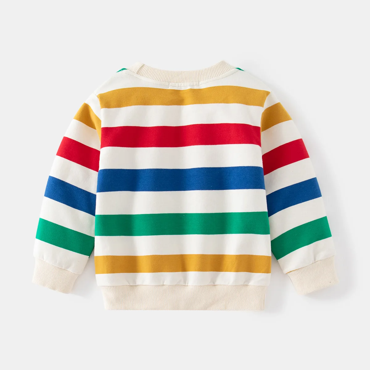 Spring and Autumn Children's Clothing Color Striped Long Sleeve Hoodie Cartoon Pattern Contrast Round Neck Threaded Cuff Hoodie