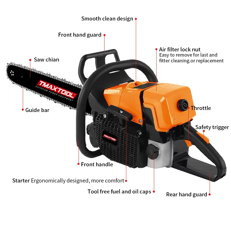 70.7CC Pump-film Type 7 Number Teeth Professional Petrol Cutting Machine Chain Saw 22inch Right Angle Chainsaw