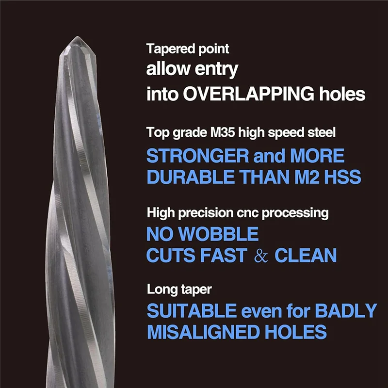 

A15F-M2 HSS Taper Chucking Reamer, Bridge Construction Reamer Drill Bit 4Pcs Set, To Align Or Enlarge Holes