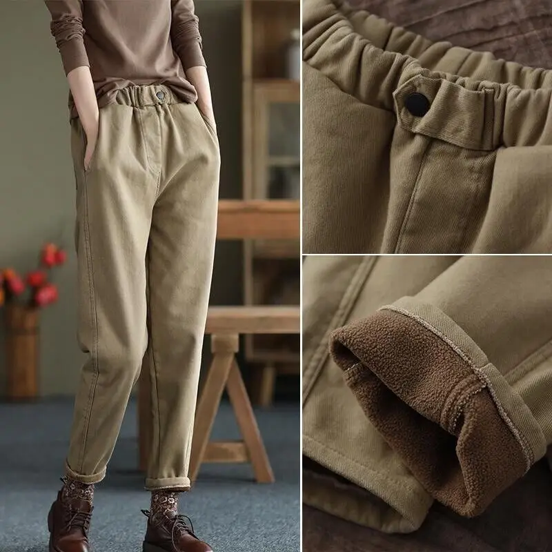 Women Fashion Warm Fleece-lined Pants Lady Autumn Winter Casual Baggy Trousers High Waist All Match Sweatpants