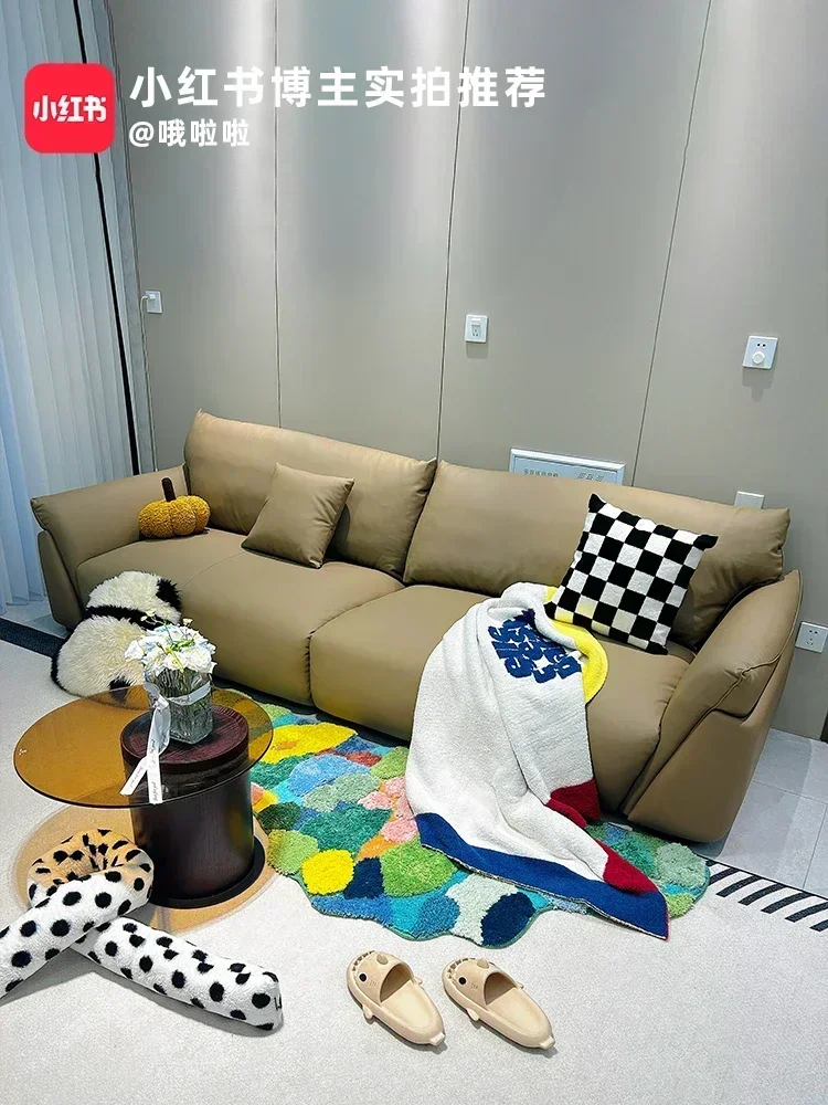 

Light Luxury Leather Sofa, Minimalist Straight Row & Chaise Lounge Combination for Living Room