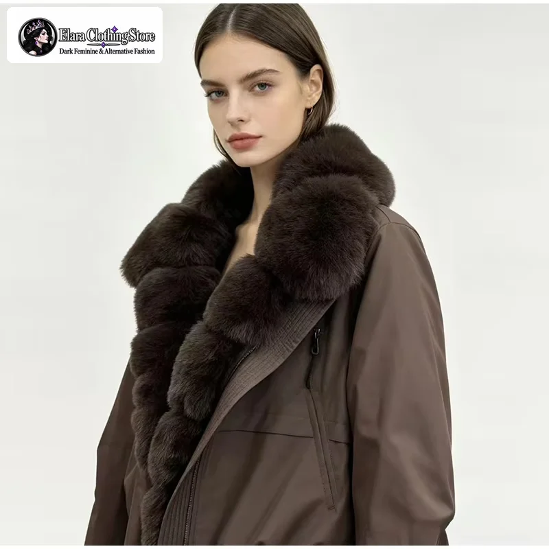 Elara's New Y2k Style Women's Cotton Jacket with Large Fur Collar, Short Style, Age Reducing, Autumn and Winter Thick Outerwear