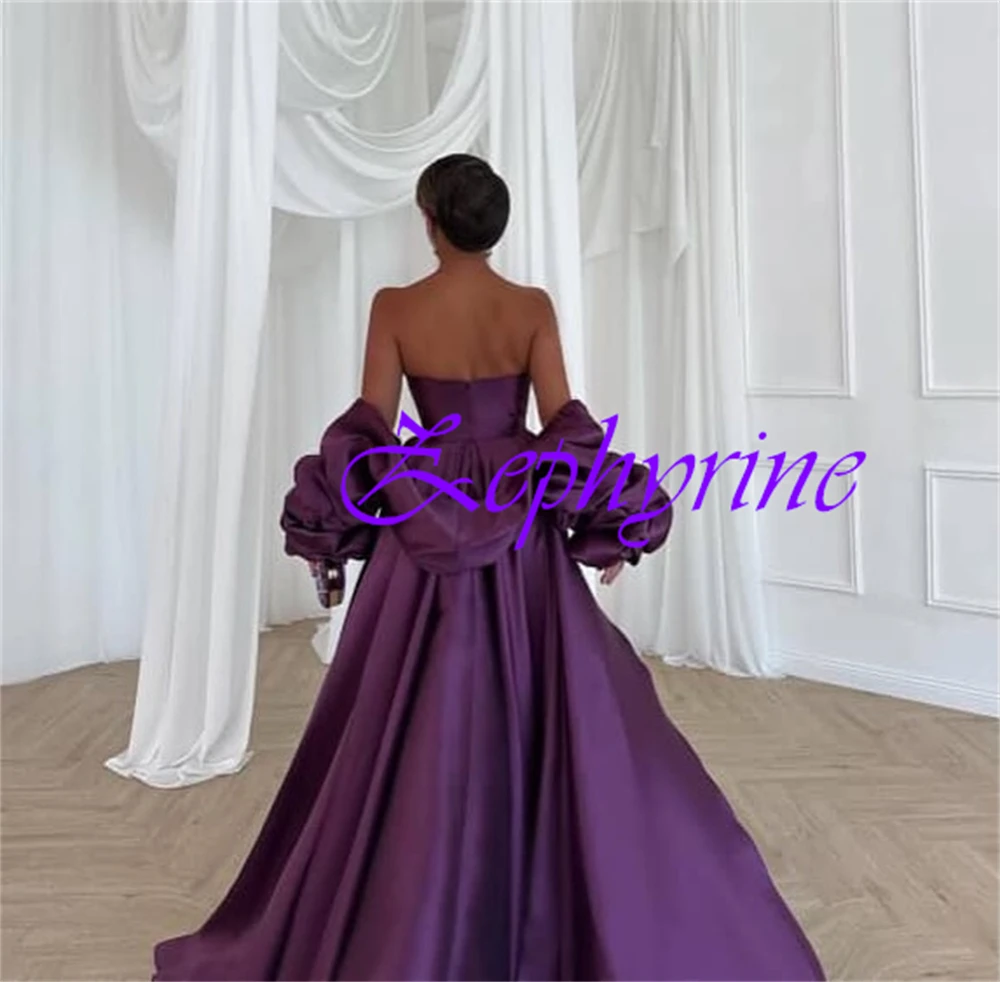 Customized Exquisite Off the Shoulder Detachable Sleeve 3/4 Sleeves Evening Dress High Quality Satin Backless Prom Dresses