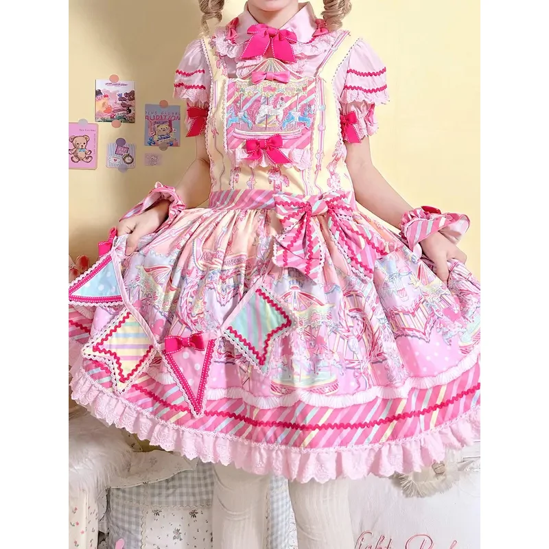 DY20Japanese dulce delantal de Lolita vestido de sirvienta mujeres Kawaii fresa conejo bordado Cosplay princesa vestidos de fiesta Vintage Dres