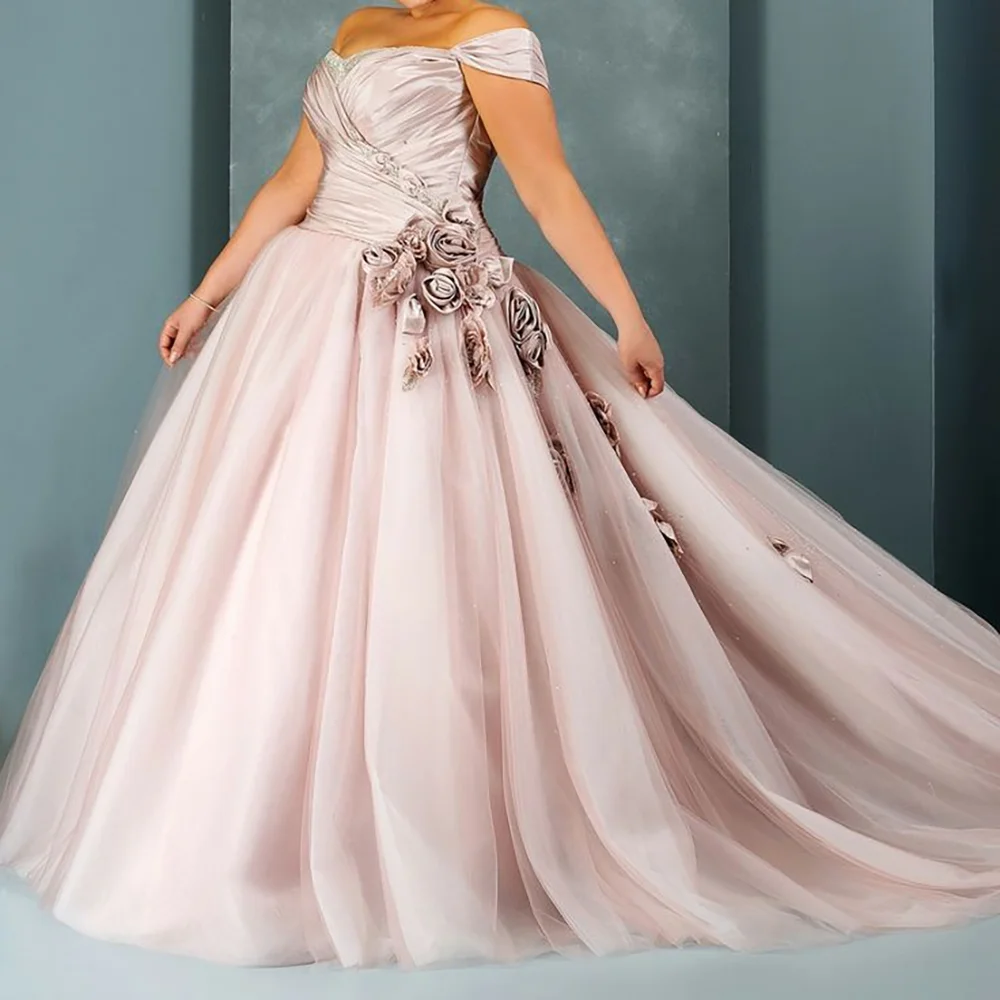 

Elegant Off The Shoulder Tulle A-Line Evening Dress New Fashion Female Floor Length Party Prom Gowns