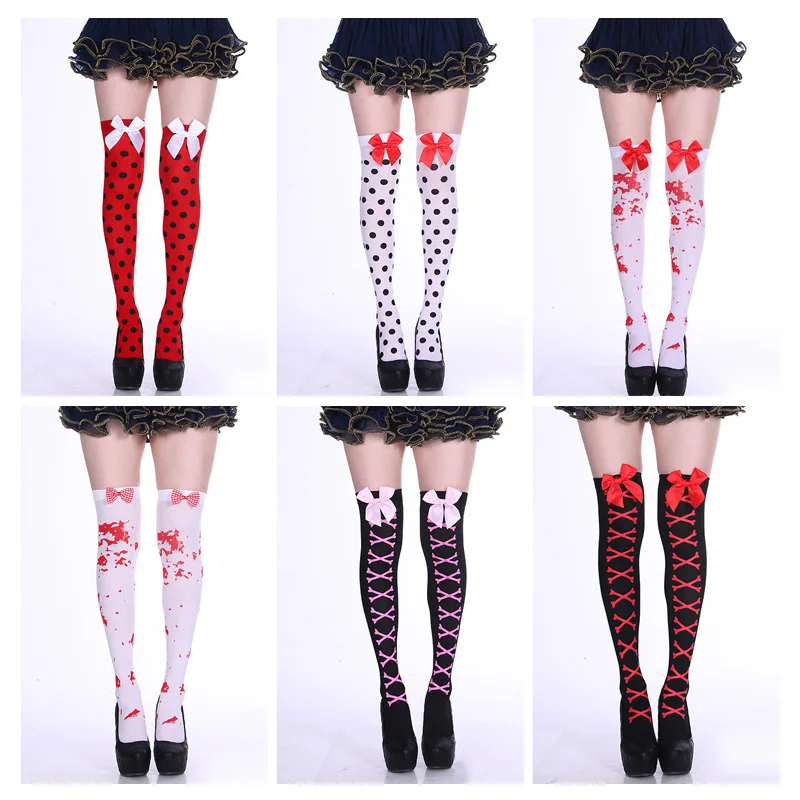 

Halloween Cosplay Over-the-Knee Socks Dark Festival Long Socks Women's Bow-Style Socks with Skull Bone Dot Print Sock 2025 New
