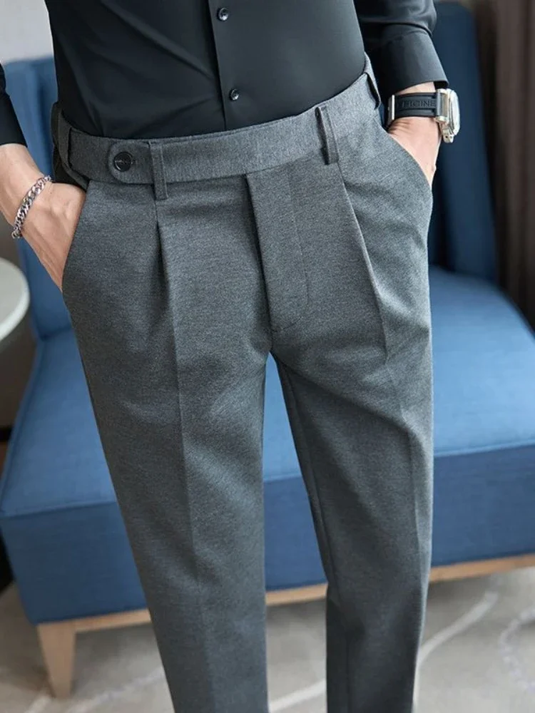 High Quality Men's Suit Pants for Men Slim Fit Casual Business Dress Pants Mid High Waist Office Social Wedding Groom Trousers