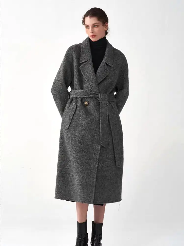 2024 autumn and winter new style double-sided cashmere overcoat for women, medium and long length, with a suit collar, loose, wi