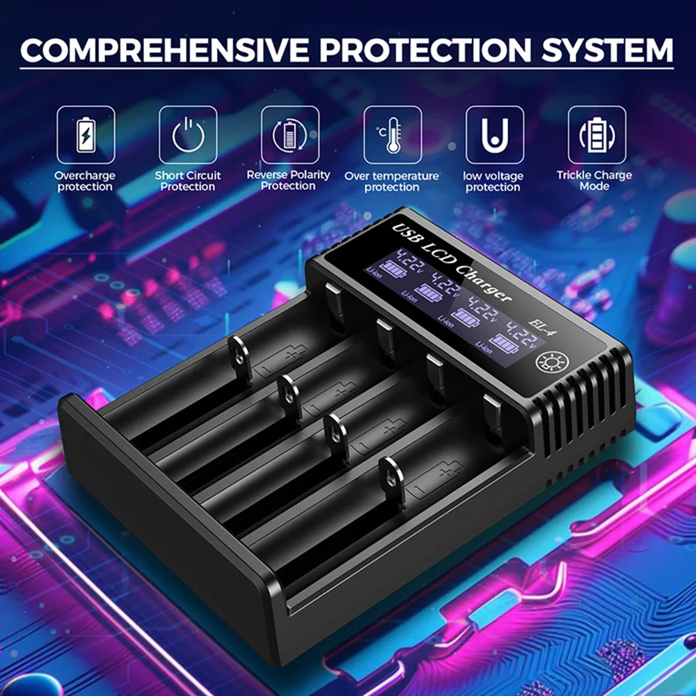 1/2/4 Slots Rechargeable Battery Charger Smart Fast Charging For 3.7V Lithium-ion Battery and 1.2V NiMH NiCd AAA / AA Batteries