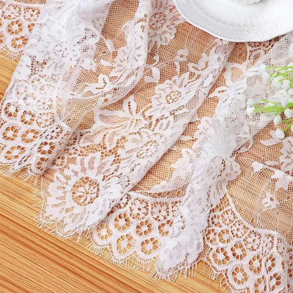 White Color Lace Table Runner Floral Embroidery Rectangular Shape Vintage Table Runners Soft European Style