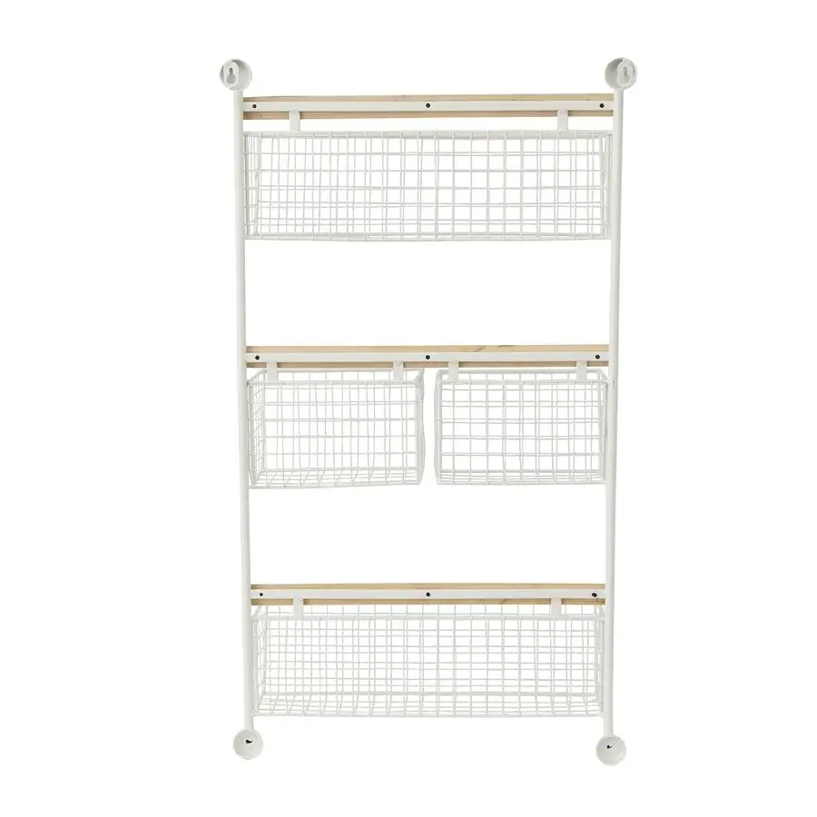 79 Metal Wall Mounted 4 Hanging Baskets Magazine Rack Holder, 18 x 6 x 31, White