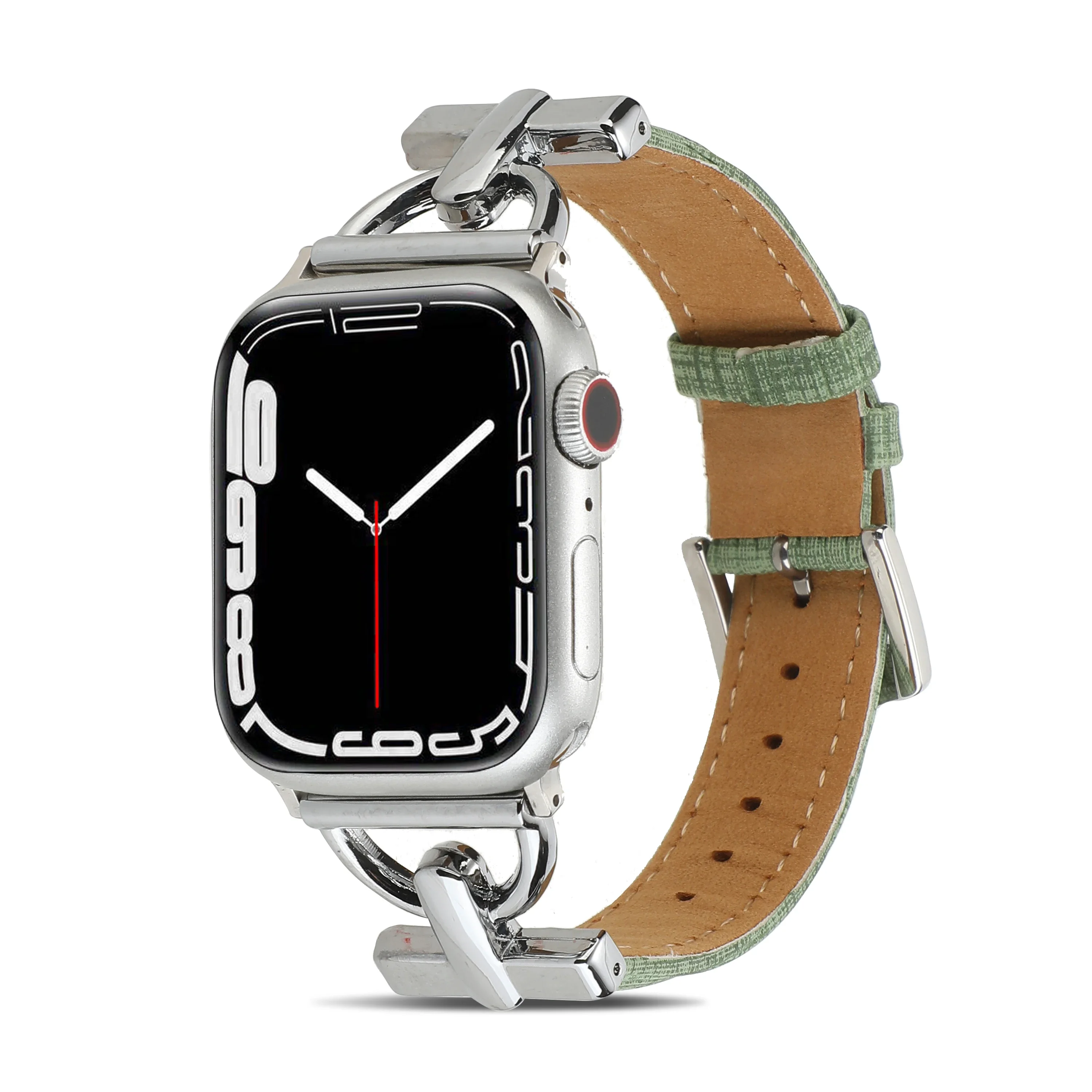 Leather+Metal Strap For Apple watch 45mm 41mm 44mm 42mm 46mm 40mm Tree Pattern Bracelet Belt iWatch series Ultra 10 9 8 7 6 5 4