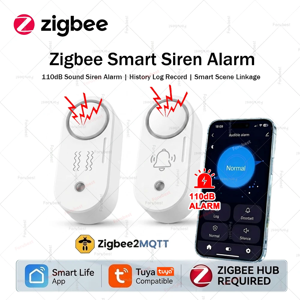 

Zigbee Smart Siren Alarm For Home Security with Strobe Alerts,Optional Vibration Detection Alarm,For Z2M Smart Life Tuya Gateway