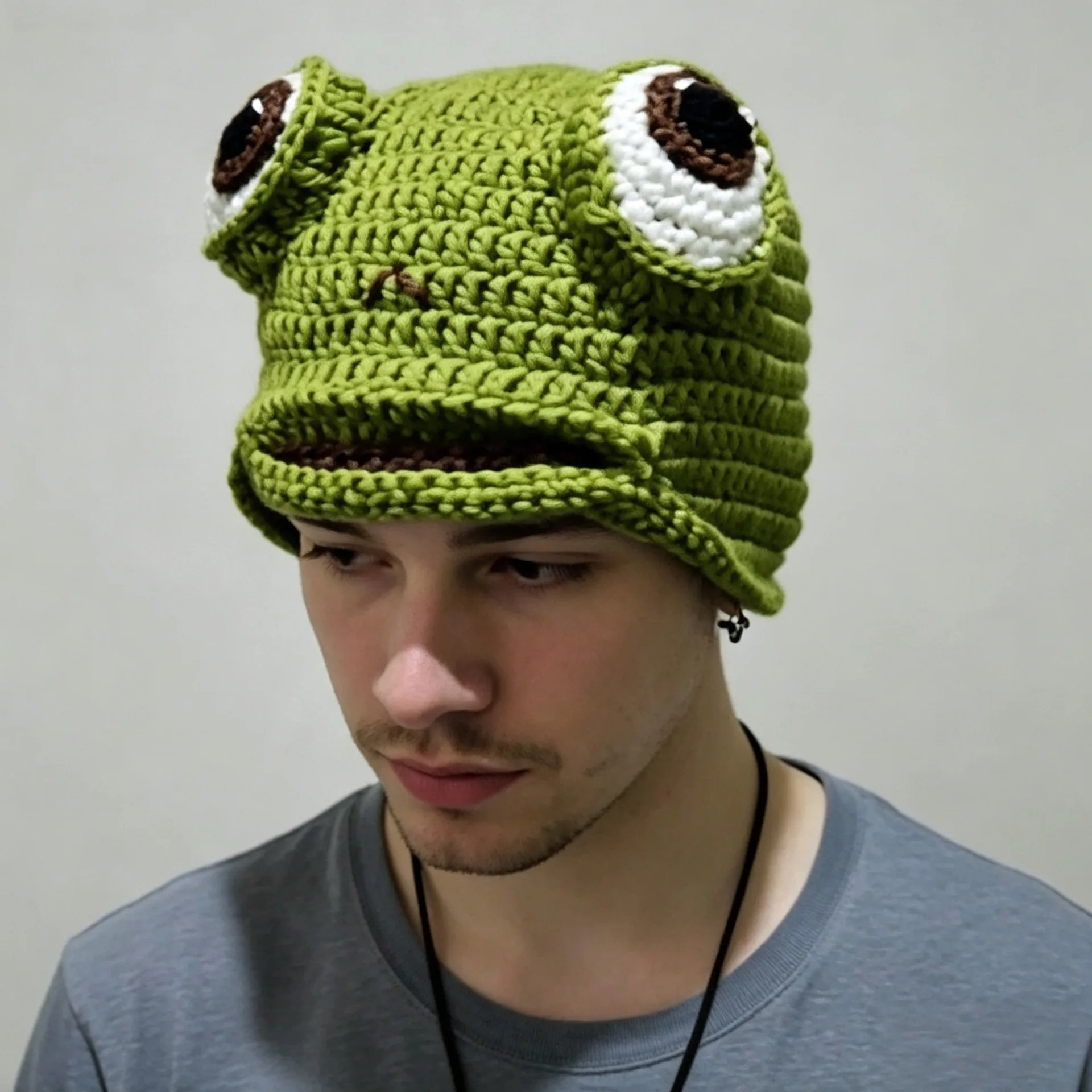 Adorable Big Eyes Knit Frog Hat Cute Handmade Knitted Cap Funny Green Cartoon Yarn Hat For Men Women Autumn Winter Accessories