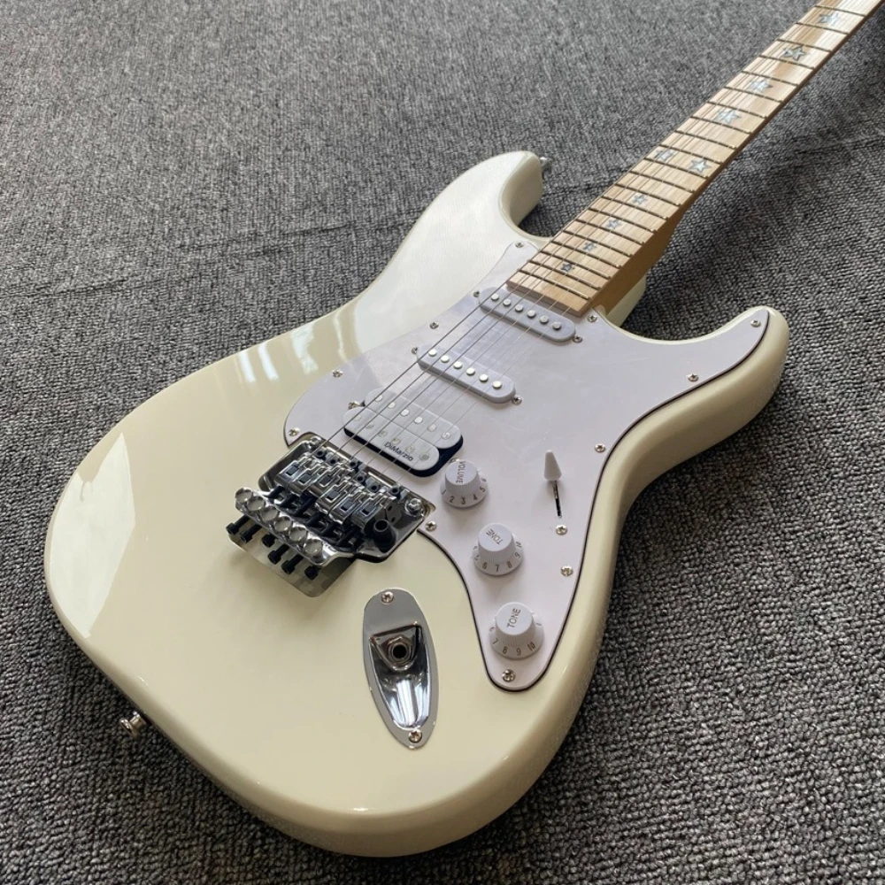 39 Inch Milk White Electric Guitar Maple Fretboard with White Pickguards SSH Pickups Tremolo Bridge view 5
