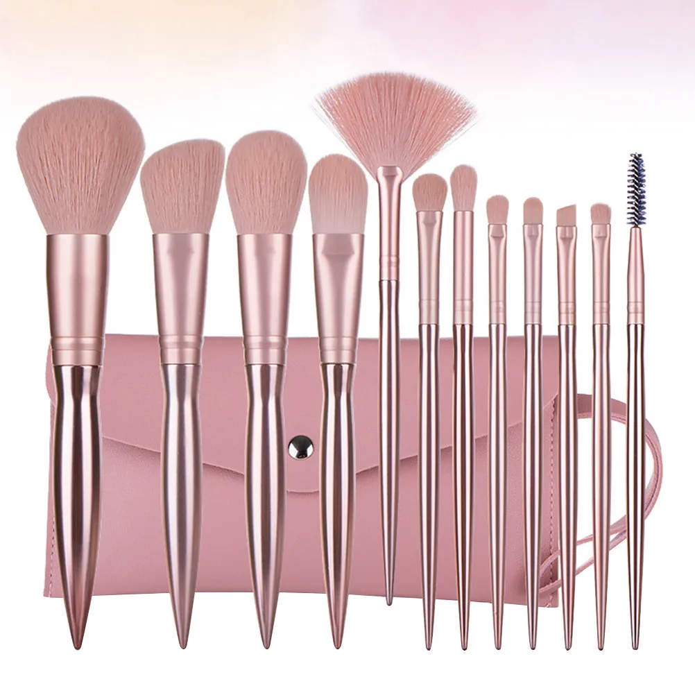 12Pcs Professional Makeup Brushes Kit Rose Gold Powder Cosmetics Brush Set Plastic Handle Makeup Tools for Daily and
