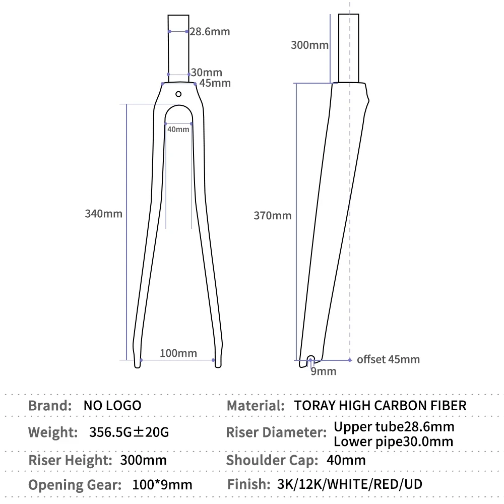 Bicycle Road Fork 700C Carbon Fiber Front Fork Road Bike Parts Quick Release 100x9mm Steerer Tube Diameter 28.6mm