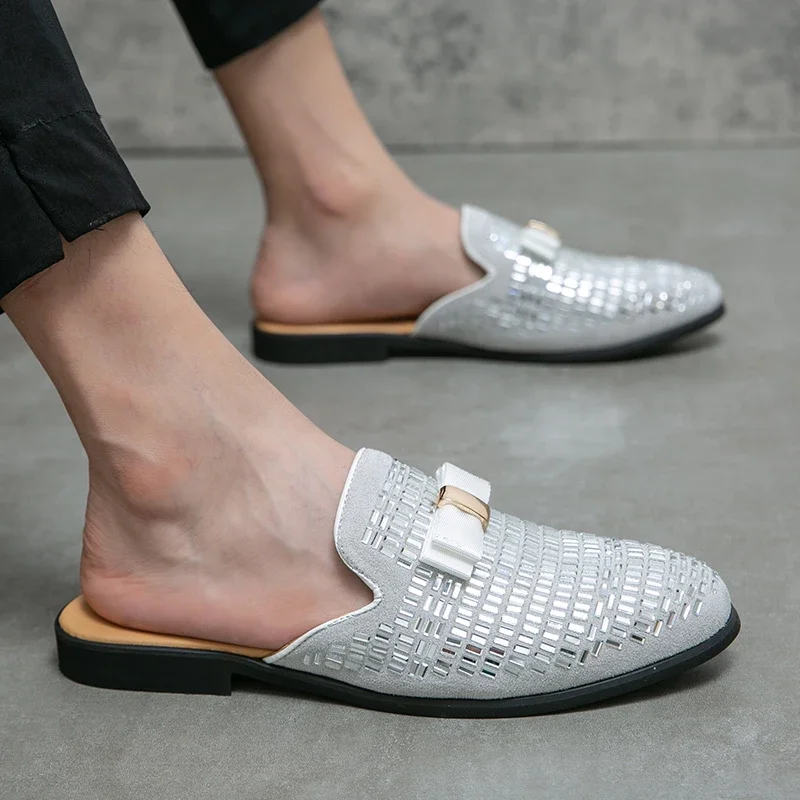 Men Half Slipper Shoes For Men Rhinestone Luxury Loafers Fashion Zapatillas Hombre Casual Shoes Sapato Social Masculino Mules