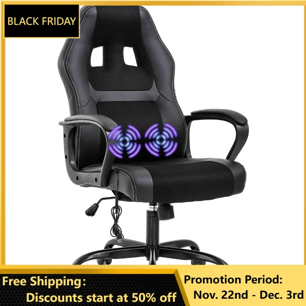 

Massage Office Chair, Ergonomic Desk Chair Adjustable PU Leather Racing with Lumbar Headrest Armrest Swivel Computer Chair