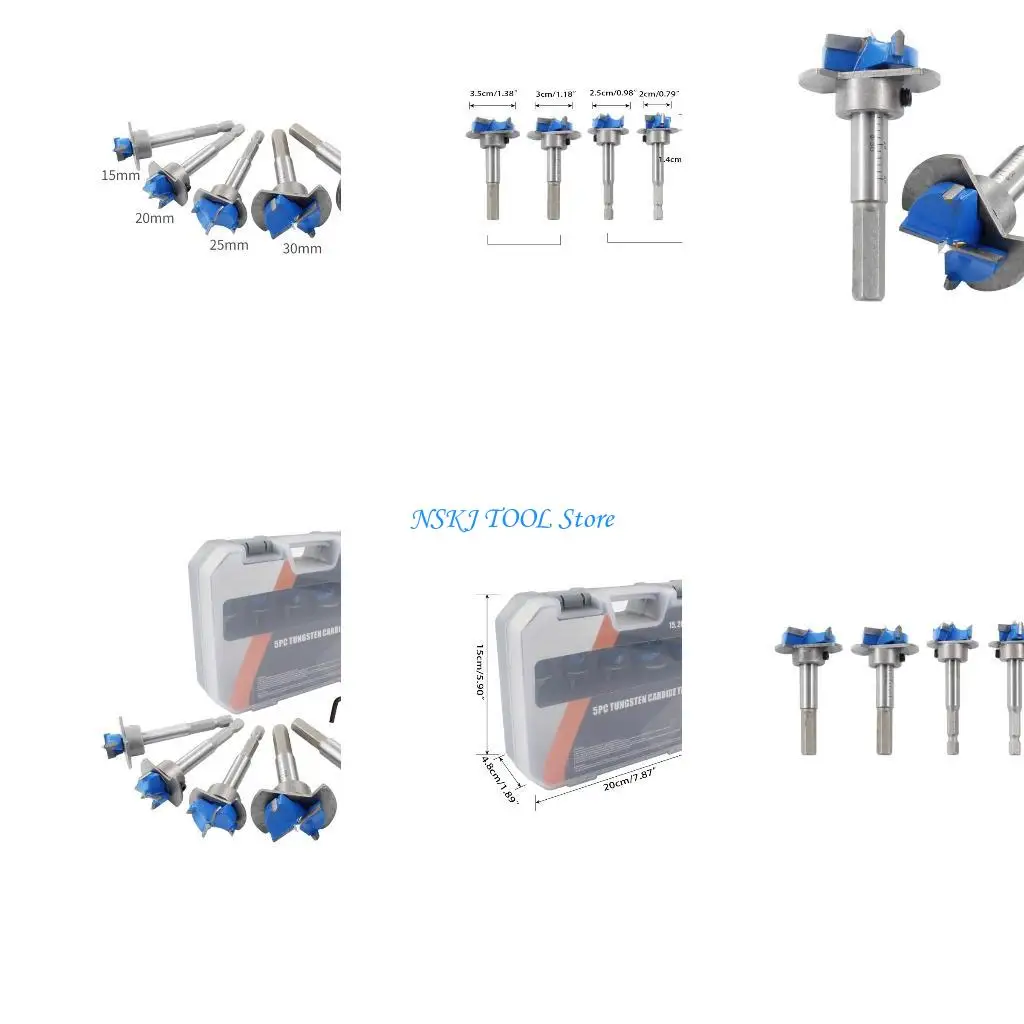 

L8RC 5 шт. Сверла Форстнера для сверления по дереву с шестиугольной ручкой Наборы сверл для отверстий 15/20/25/30/35 мм