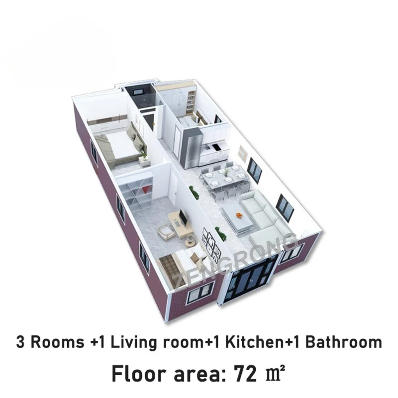 مبيعات المصنع فيلا جاهزة 40ft عالية الجودة مع 2 غرفة نوم متنقلة منزل صغير قابل للتوسيع