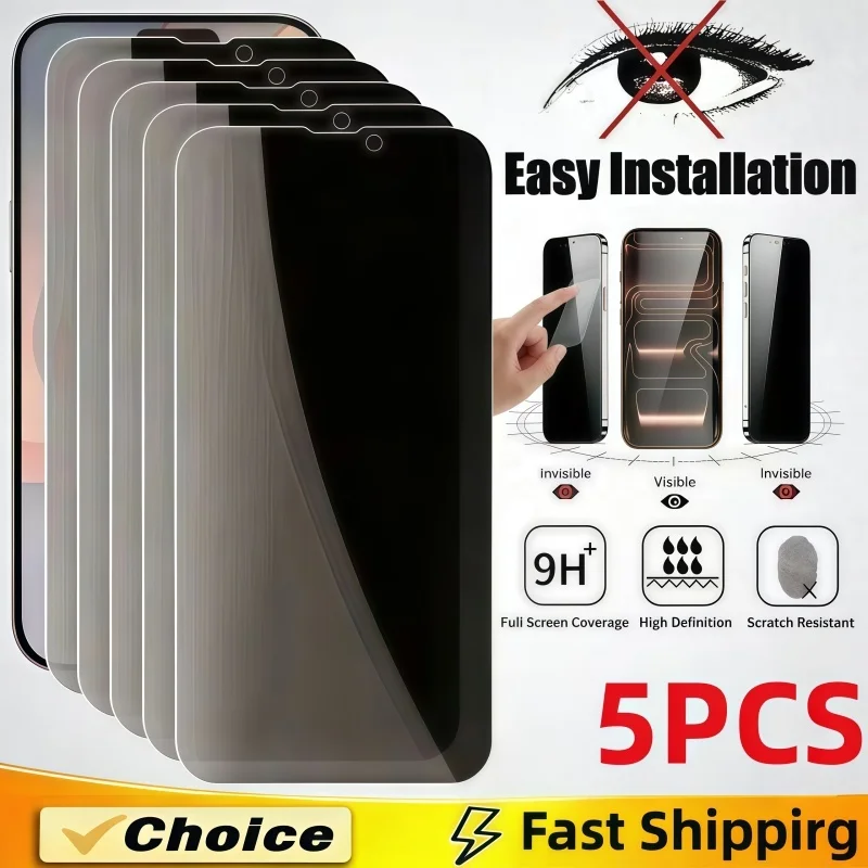 

5PCS Privacy Screen Protectors For iPhone 17 16 15 14 13 12 11 Pro Max Mini Anti-spy Tempered Glass For iPhone 17Air XS XR Glass