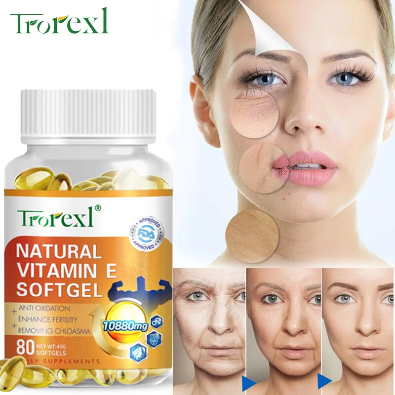 

Trorexl Vitamin E 136Mg (10880 Mg) Capsules Supports Immune System & Skin Nutrition - Natural Antioxidant - Improve Skin Quality