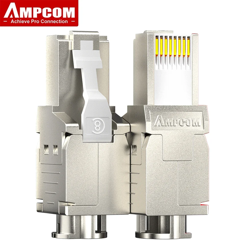 AMPCOM-conectores RJ45, conector Modular, Cat6, Cat6A, CAT7, CAT8, STP, red sin Toolless, enchufes Ethernet, Cable, herramienta de Internet gratis