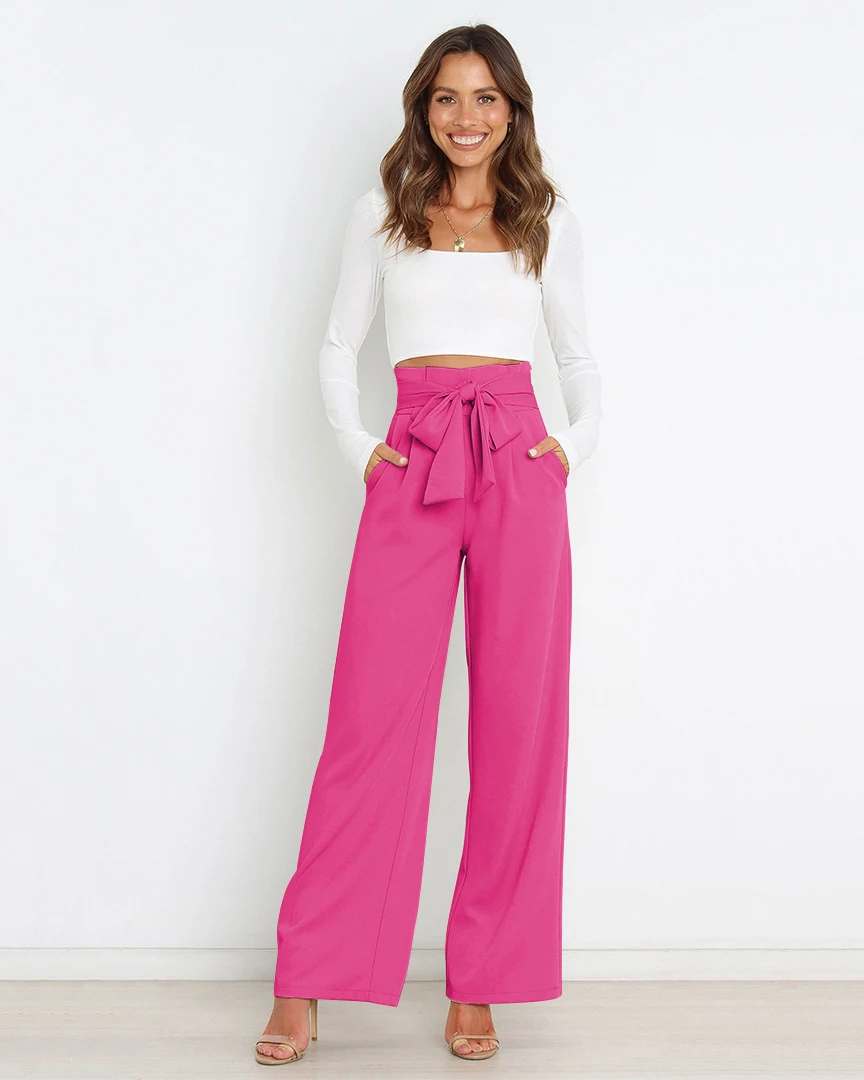 Pantalones de traje de trabajo para mujer, pantalones de pierna ancha versátiles informales con cintura, temperamento, pantalones de viaje, moda nueva