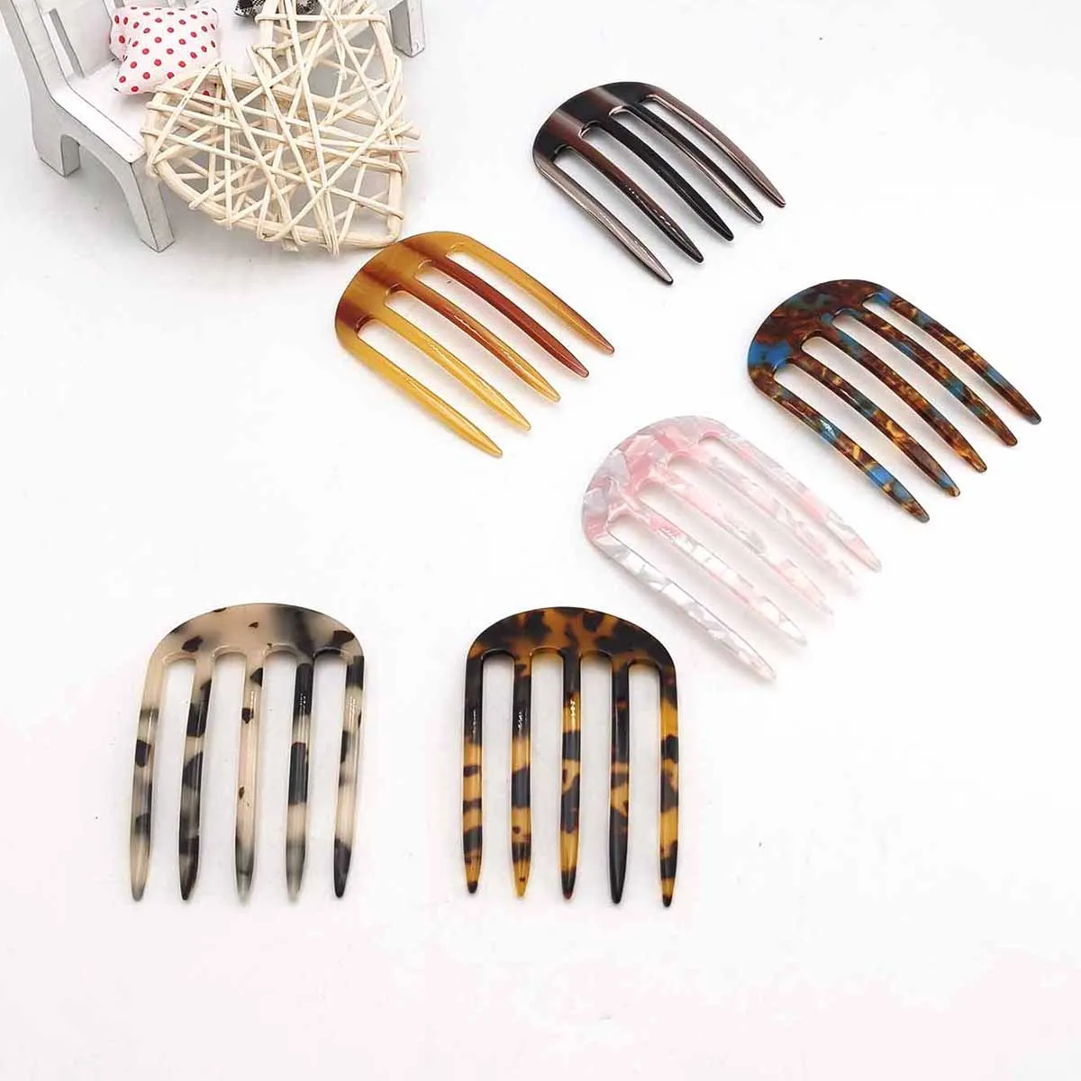 1/3 Stück Essigsäure-Haargabeln mit fünf Zähnen, U-förmige Haarkämme, Dutt-Haarnadeln für Damen und Mädchen, Haaraccessoires – Detail 1