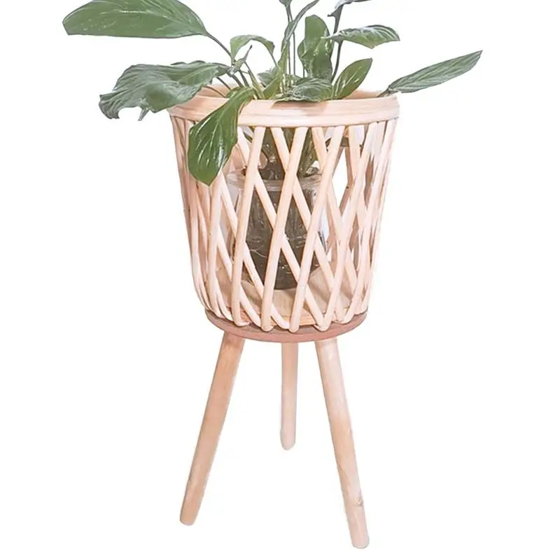 

Rattan Flower Pot With Stand Indoor Rattan Basket Flower Pots Stand With Legs Boho Display Floor Flowerpot Basket Planter Decor