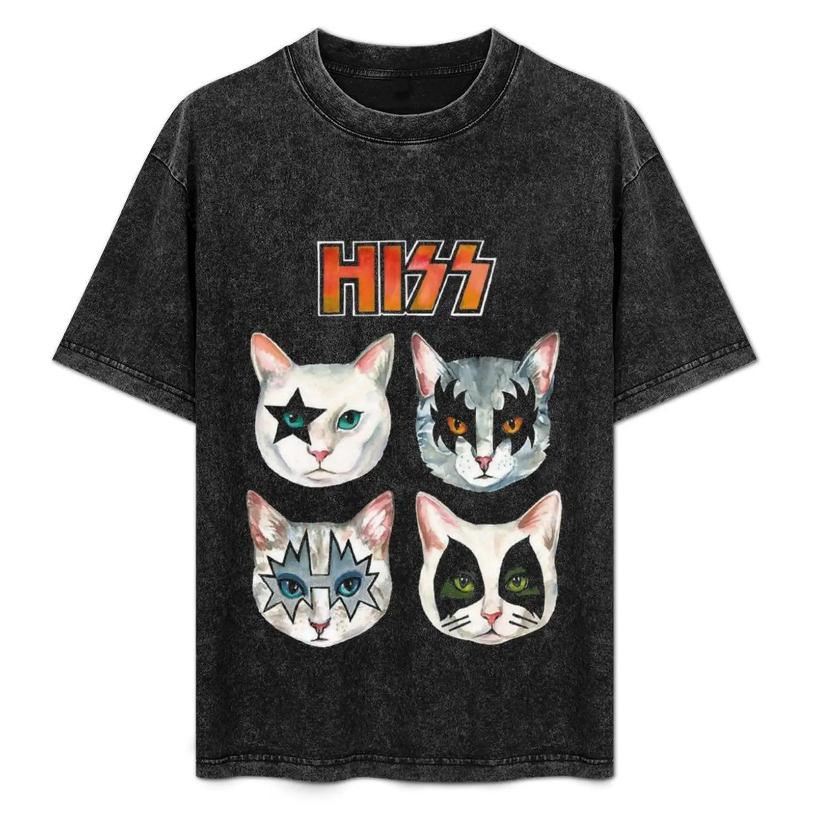 

Hiss Kiss - Funny Cats Rock Band Slim Fit T-Shirt Work Utility Short Sleeve Shirt