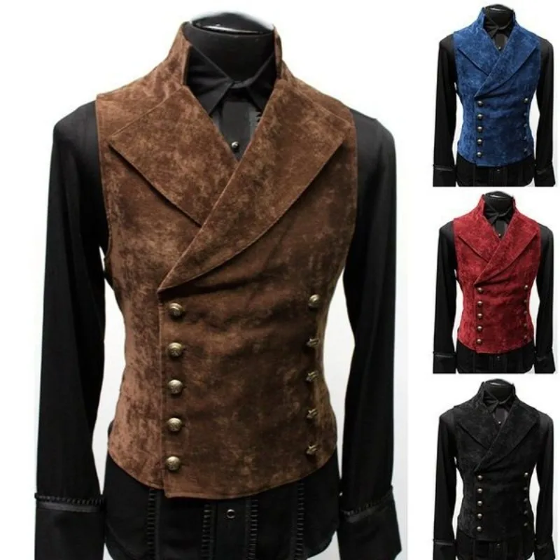 Korean Trendy Men's Suede Double Button Vest Blazer Autumn Winter 2025 Cross Border​