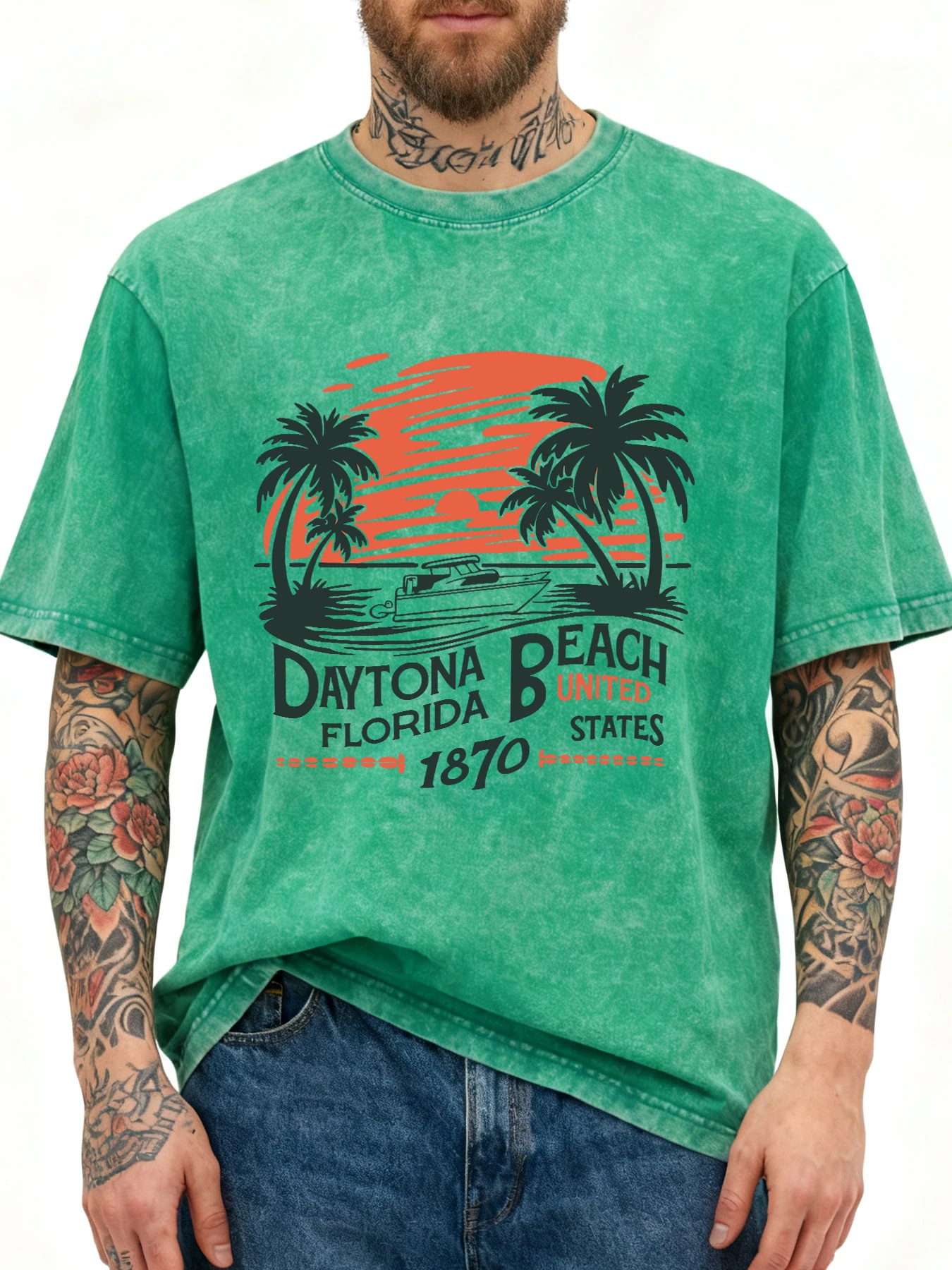 Daytona Florida Strand Druck Mann Kleidung Baumwolle Atmungsaktive Gewaschen T-Shirts Sommer Casual Kurzarm Heißer Verkauf Lose T-shirts