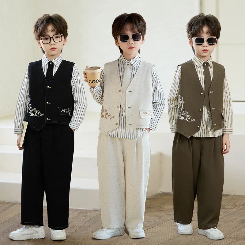 

Новый весенний комплект для мальчиков: жилет с вышивкой панды в новом китайском стиле, традиционный наряд для выступлений и торжественных мероприятий