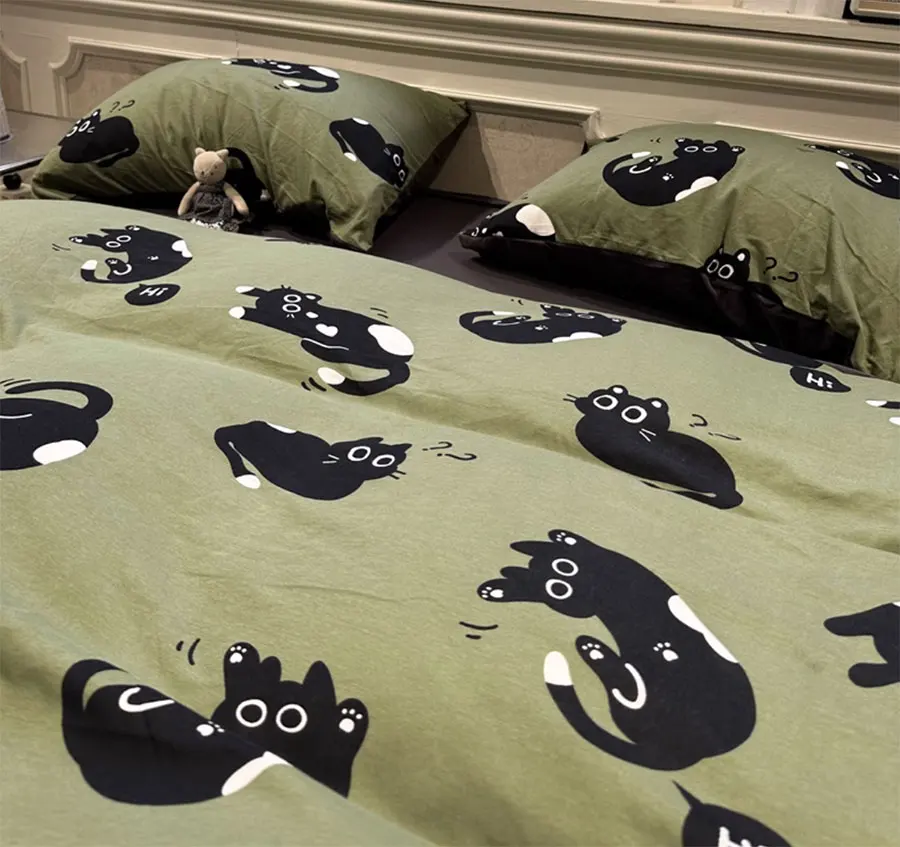 Fashion cartoon cat bedding set,twin full queen lovely knit black green cotton home textile bed sheet pillow case quilt cover